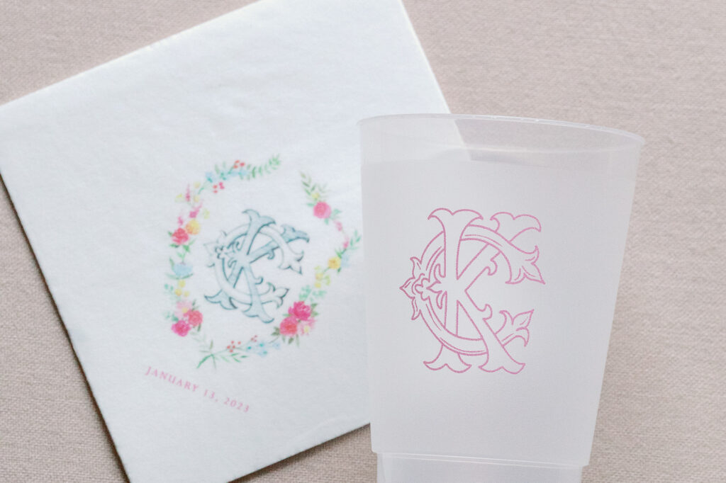custom monogram cocktail napkin and cup