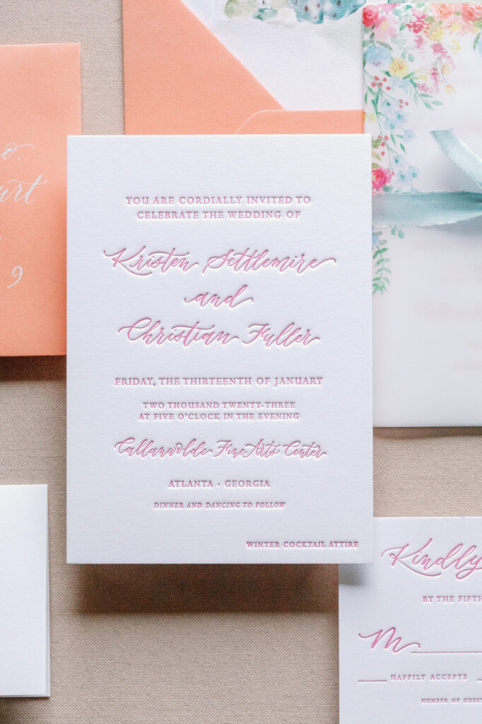 pink letterpress invitation
