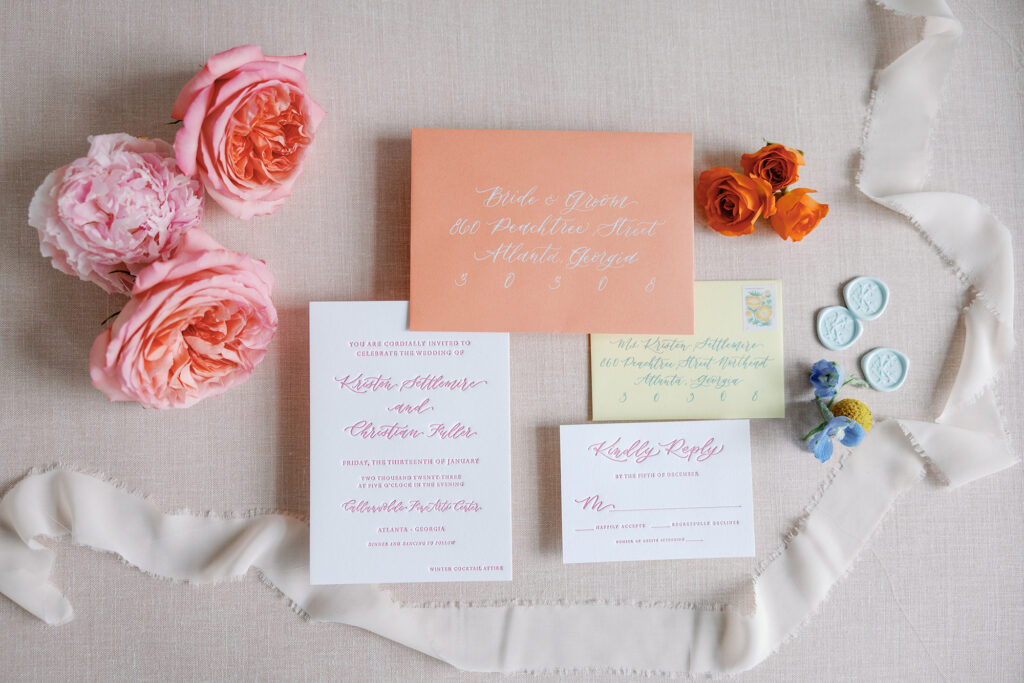 custom wedding letterpress invitation and calligraphy