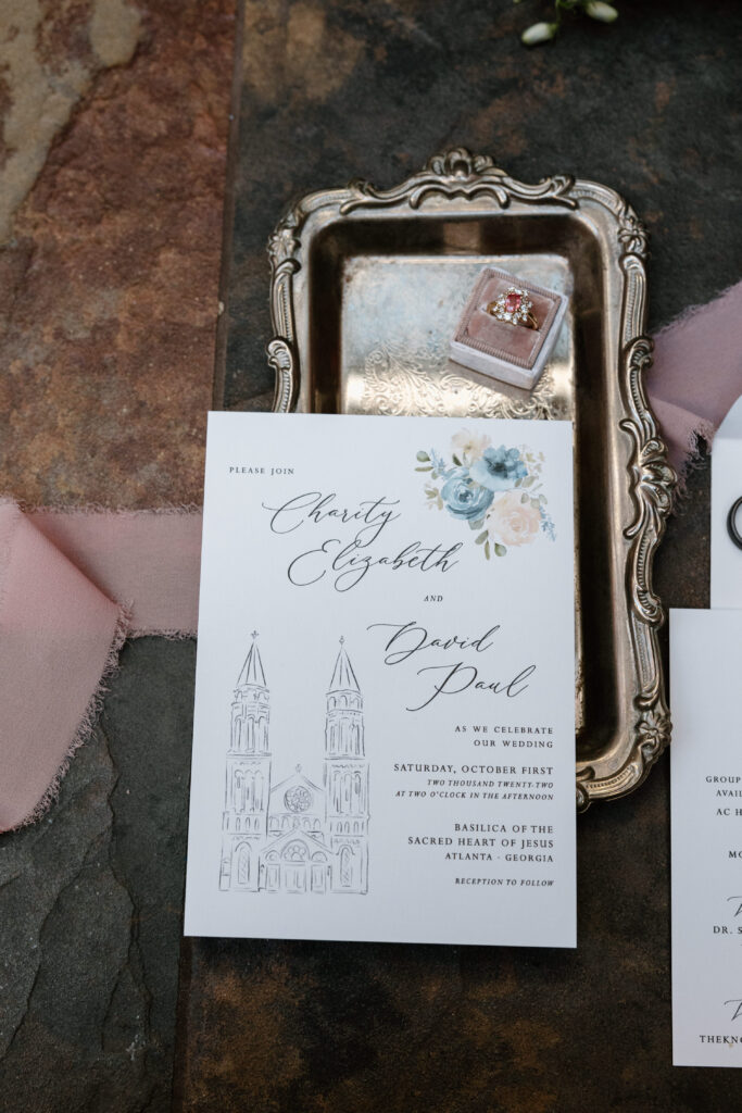 wedding invitation including cathedral sketch
