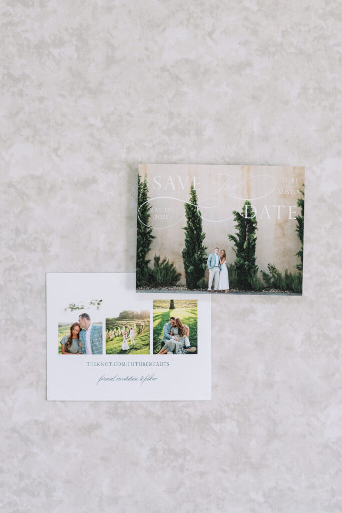 Engagement photo save-the-date at Georgia winery