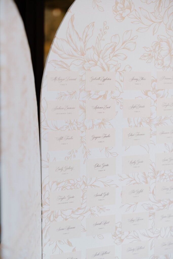Custom wedding escort card display for Meadows at Mossy Oak reception
