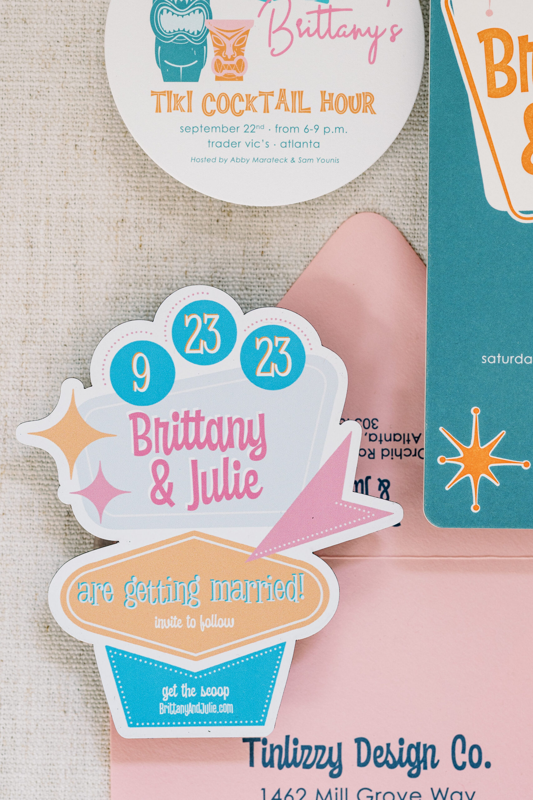 retro vegas style motel sign save the date magnet for atlanta wedding