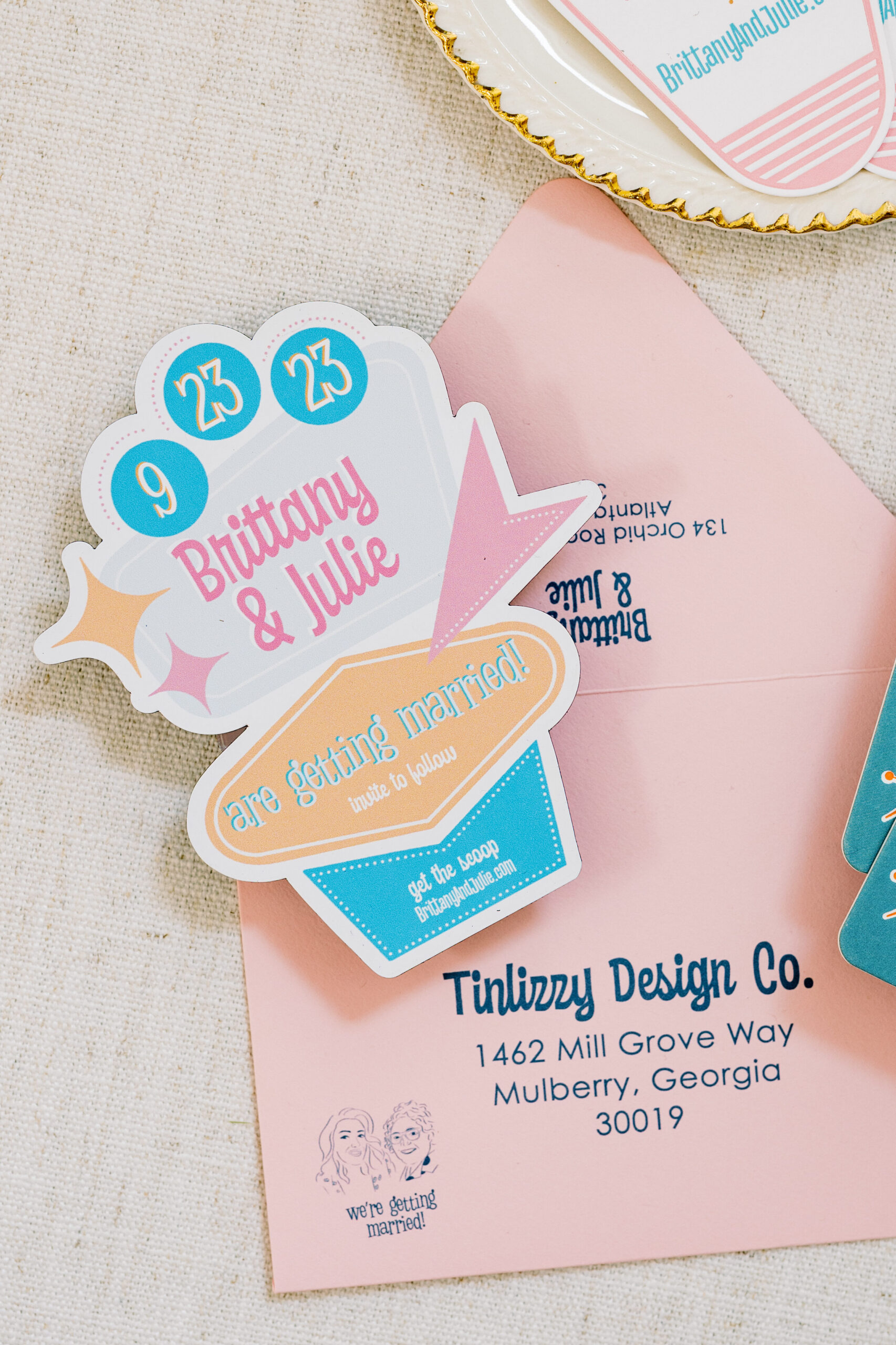 mid century inspired atlanta wedding save the date magnet