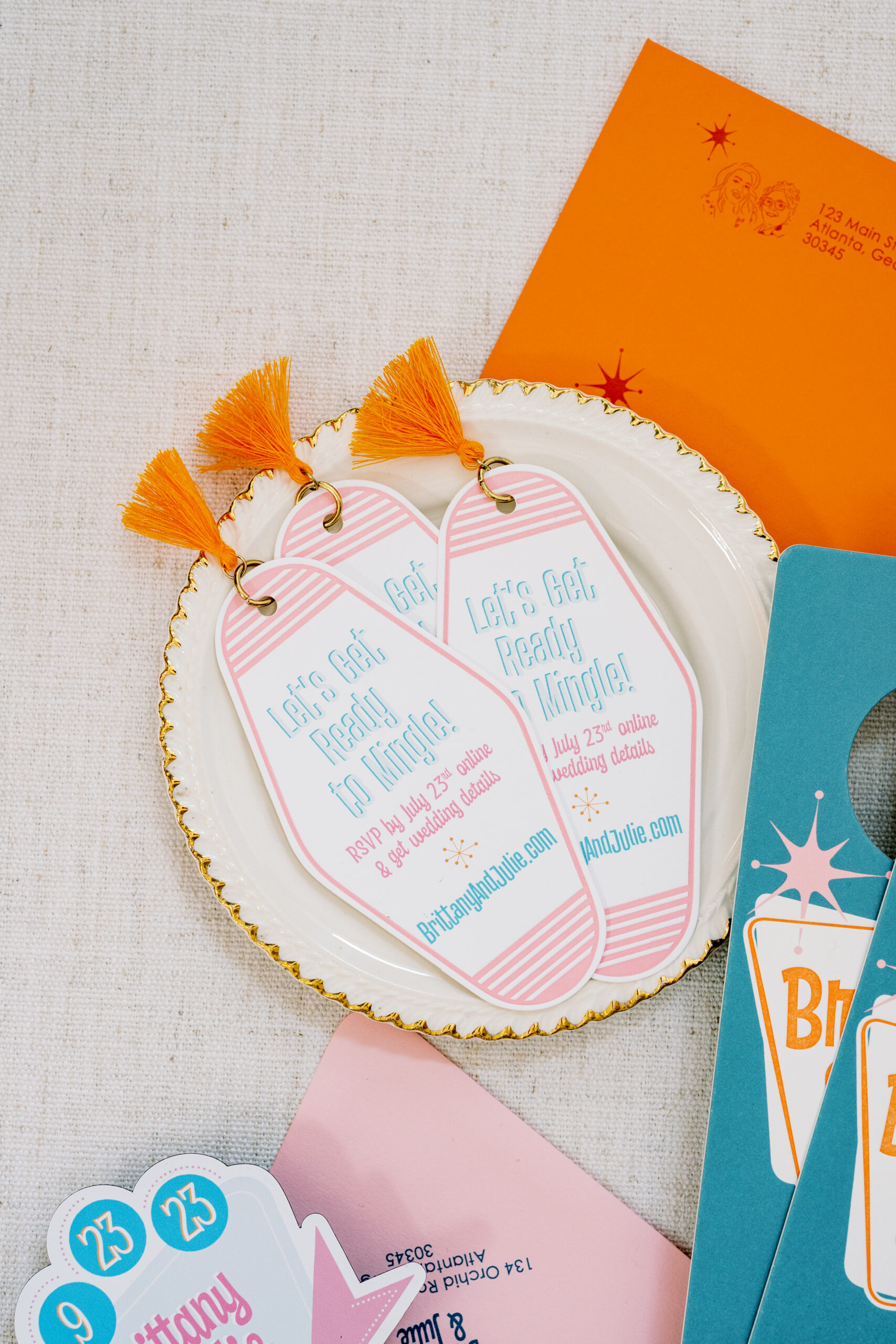 motel key tassel rsvp card for retro atlanta wedding invitation suite